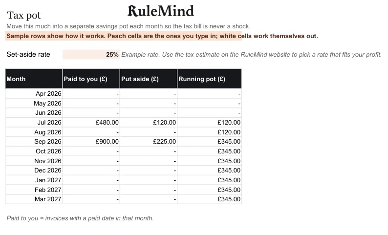 Tax pot, from the free example file for the Invoice and receipts kit